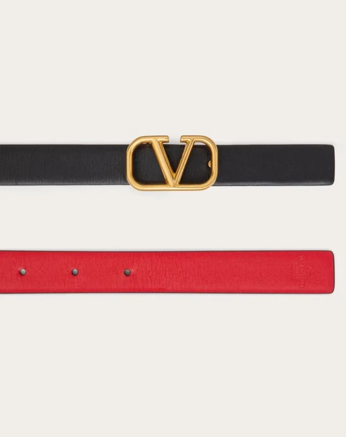 Ceinture réversible Vlogo Signature en cuir de veau brillant 20 mm