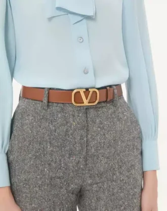 Ceinture réversible Vlogo Signature en cuir de veau brillant 30 mm
