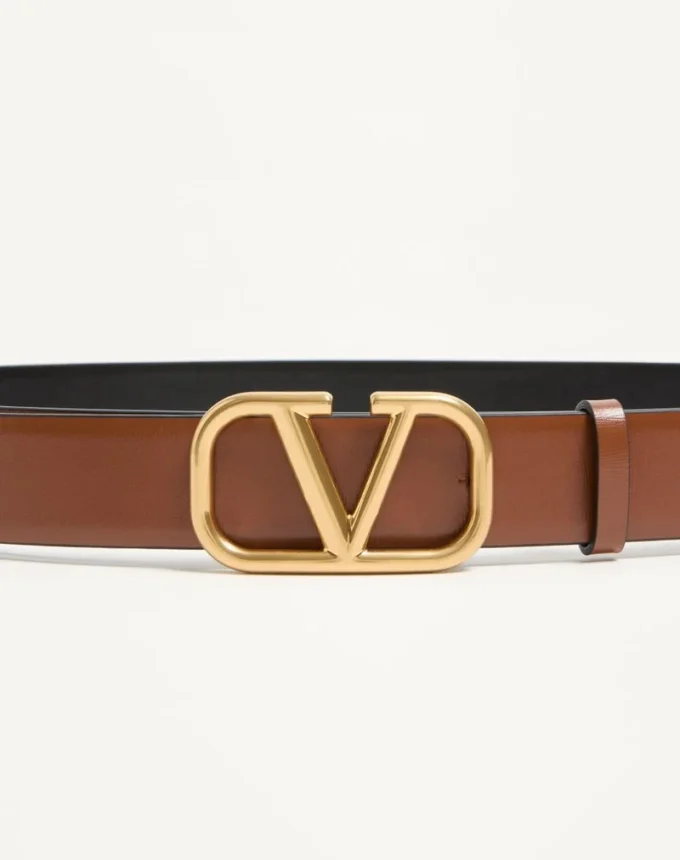 Ceinture réversible Vlogo Signature en cuir de veau brillant 30 mm