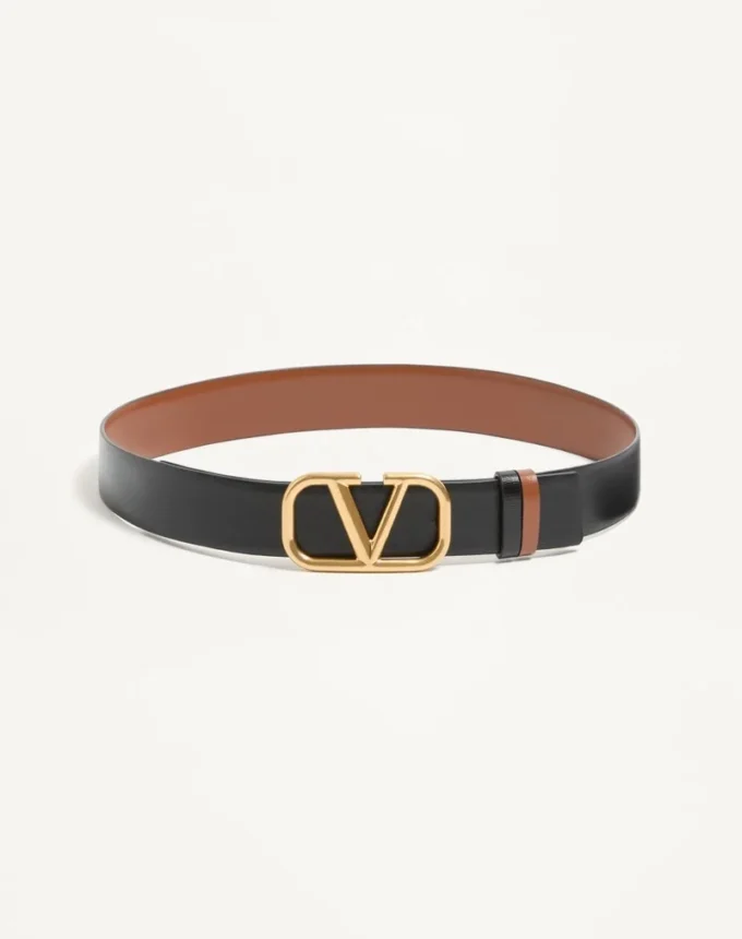 Ceinture réversible Vlogo Signature en cuir de veau brillant 30 mm