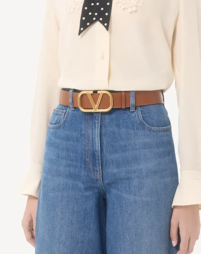 Ceinture réversible Vlogo Signature en cuir de veau brillant 40 mm