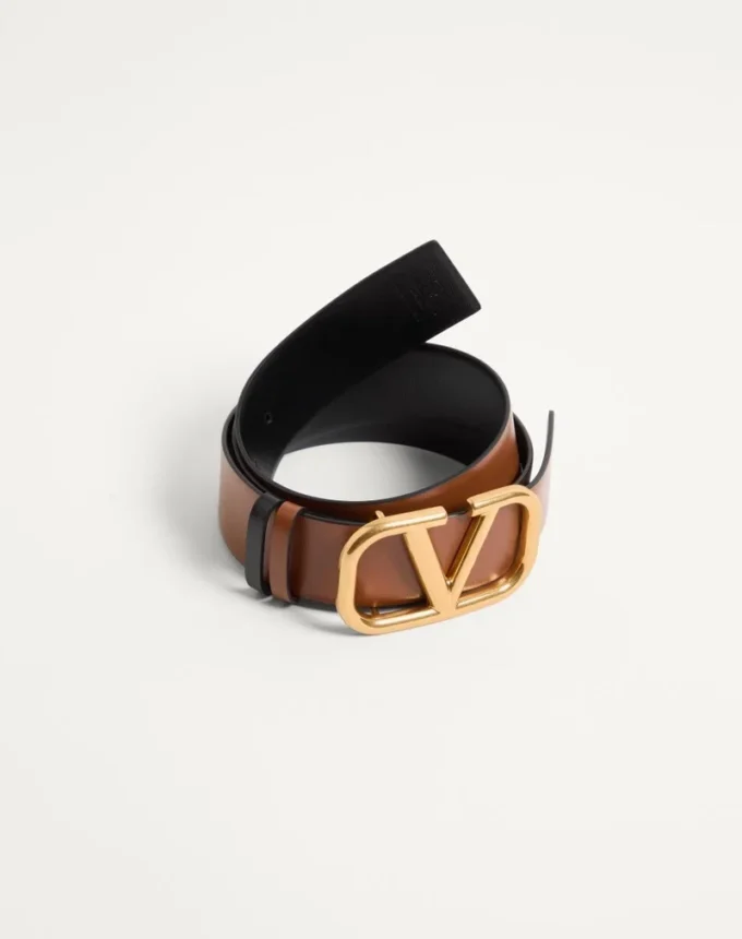 Ceinture réversible Vlogo Signature en cuir de veau brillant 40 mm