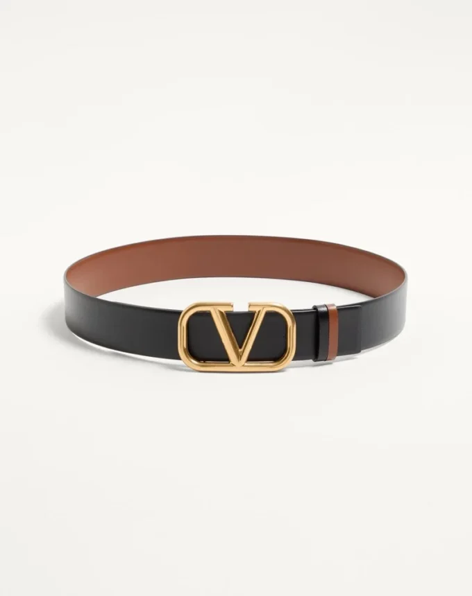 Ceinture réversible Vlogo Signature en cuir de veau brillant 40 mm