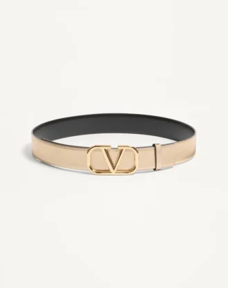 Ceinture réversible Vlogo Signature en cuir de veau métallisé et brillant 30 mm Ceinture réversible Vlogo Signature en cuir de veau métallisé et brillant 30 mm