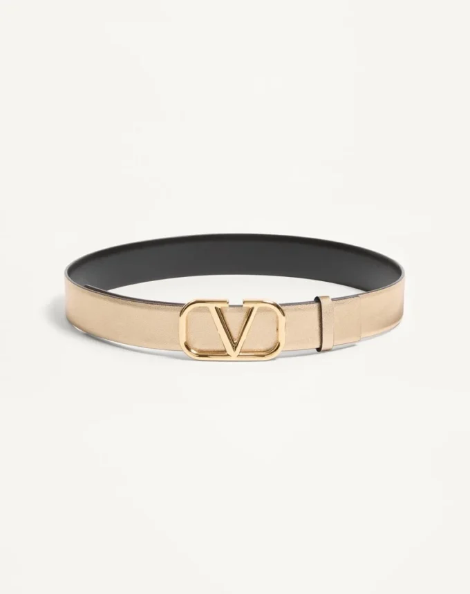 Ceinture réversible Vlogo Signature en cuir de veau métallisé et brillant 30 mm Ceinture réversible Vlogo Signature en cuir de veau métallisé et brillant 30 mm