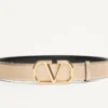 Ceinture réversible Vlogo Signature en cuir de veau métallisé et brillant 30 mm Ceinture réversible Vlogo Signature en cuir de veau métallisé et brillant 30 mm