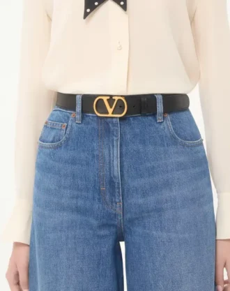Ceinture Vlogo Signature en cuir de veau brillant 30 mm