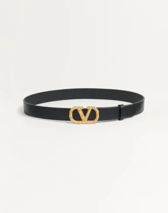 Ceinture Vlogo Signature en cuir de veau brillant avec cristaux 30 mm