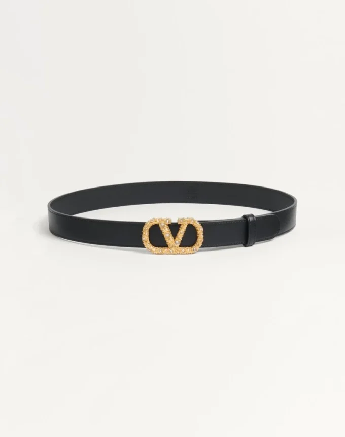 Ceinture Vlogo Signature en cuir de veau brillant avec cristaux 30 mm Ceinture Vlogo Signature en cuir de veau brillant avec cristaux 30 mm