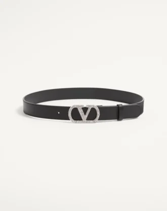 Ceinture VLogo Signature en cuir de veau brillant avec cristaux 30 mm