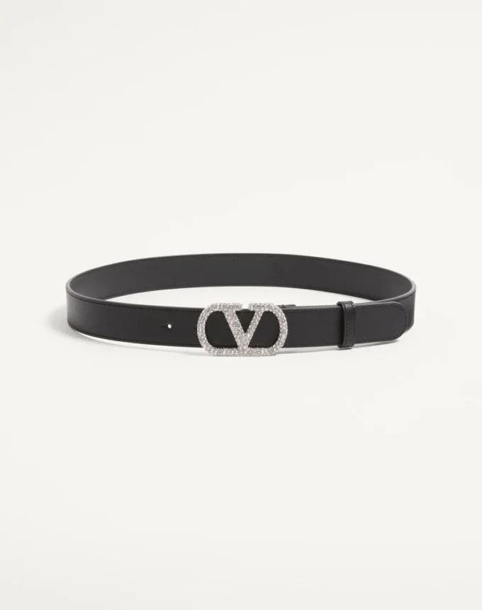 Ceinture VLogo Signature en cuir de veau brillant avec cristaux 30 mm Ceinture VLogo Signature en cuir de veau brillant avec cristaux 30 mm