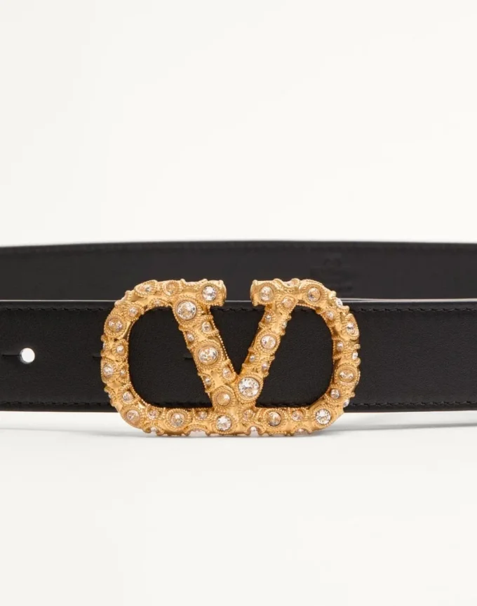 Ceinture Vlogo Signature en cuir de veau brillant avec cristaux 30 mm Ceinture Vlogo Signature en cuir de veau brillant avec cristaux 30 mm