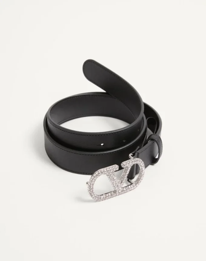 Ceinture VLogo Signature en cuir de veau brillant avec cristaux 30 mm Ceinture VLogo Signature en cuir de veau brillant avec cristaux 30 mm