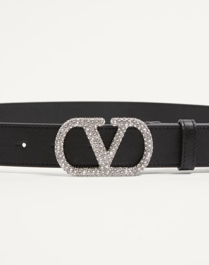 Ceinture VLogo Signature en cuir de veau brillant avec cristaux 30 mm Ceinture VLogo Signature en cuir de veau brillant avec cristaux 30 mm