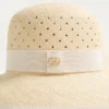 Chapeau Vlogo Signature en panama perforé avec nœud en organza Chapeau Vlogo Signature en panama perforé avec nœud en organza