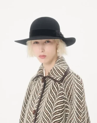 Chapeau Vlogo Signature en tissu lapin et velours avec nœud en taffetas