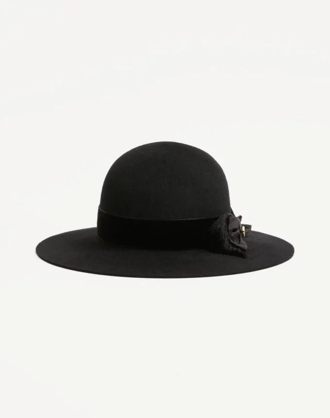 Chapeau Vlogo Signature en tissu lapin et velours avec nœud en taffetas Chapeau Vlogo Signature en tissu lapin et velours avec nœud en taffetas