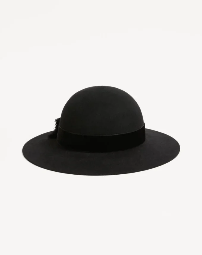 Chapeau Vlogo Signature en tissu lapin et velours avec nœud en taffetas Chapeau Vlogo Signature en tissu lapin et velours avec nœud en taffetas