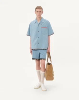 Chemise de bowling en denim avec bordure à imprimé floral