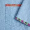 Chemise de bowling en denim avec bordure à imprimé floral Chemise de bowling en denim avec bordure à imprimé floral
