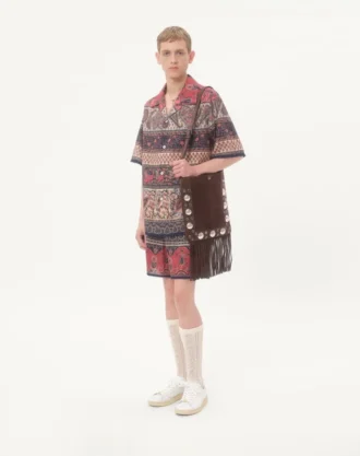 Chemise de bowling en mousseline de coton avec imprimé Voyage Imaginaire et passementerie