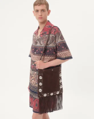 Chemise de bowling en mousseline de coton avec imprimé Voyage Imaginaire et passementerie