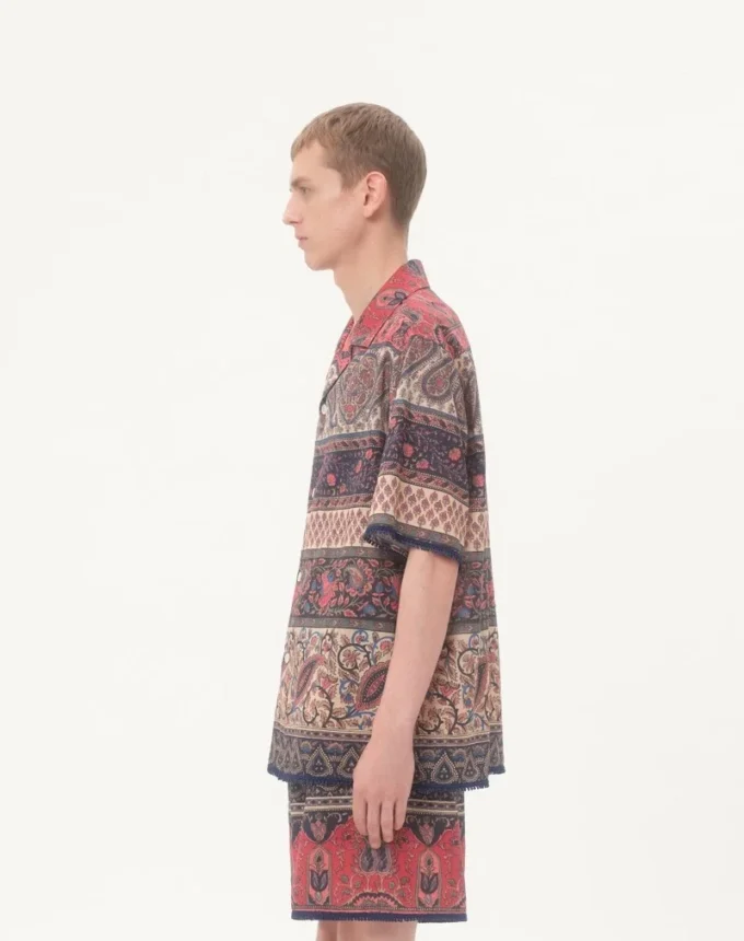 Chemise de bowling en mousseline de coton avec imprimé Voyage Imaginaire et passementerie Chemise de bowling en mousseline de coton avec imprimé Voyage Imaginaire et passementerie