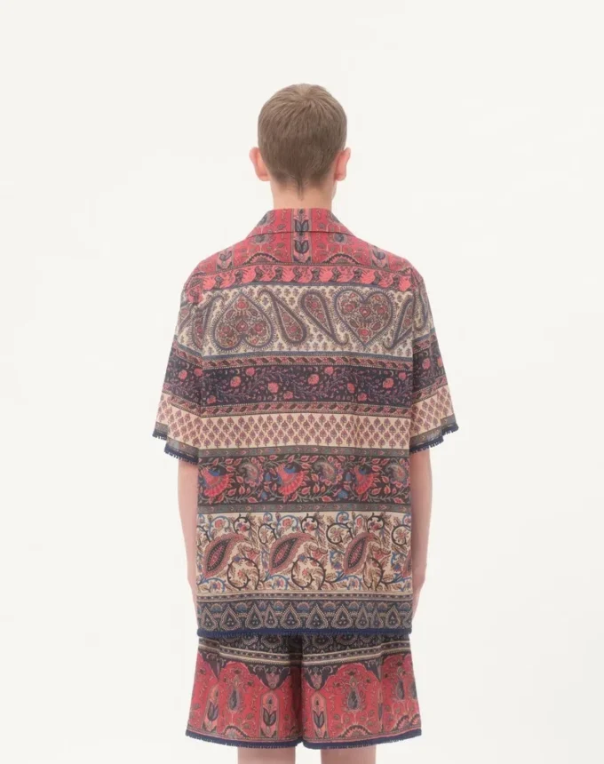 Chemise de bowling en mousseline de coton avec imprimé Voyage Imaginaire et passementerie Chemise de bowling en mousseline de coton avec imprimé Voyage Imaginaire et passementerie