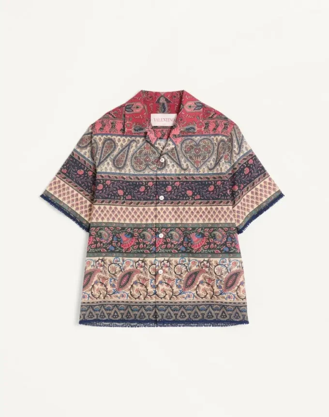 Chemise de bowling en mousseline de coton avec imprimé Voyage Imaginaire et passementerie Chemise de bowling en mousseline de coton avec imprimé Voyage Imaginaire et passementerie