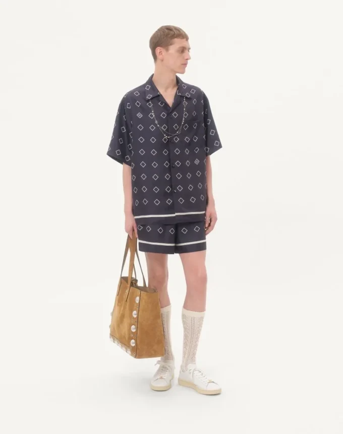 Chemise de bowling en twill de soie avec imprimé Opticool Chemise de bowling en twill de soie avec imprimé Opticool