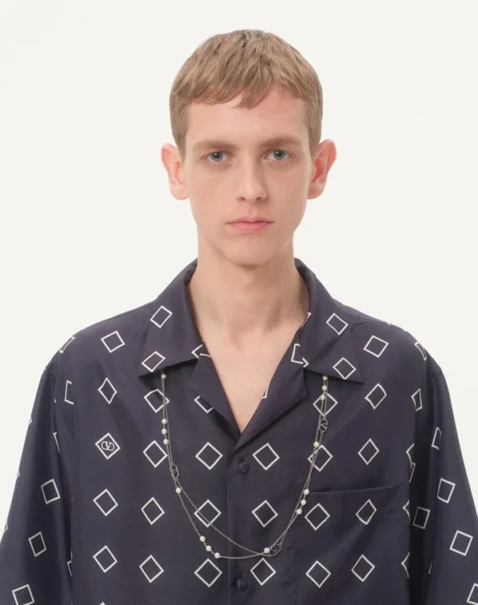 Chemise de bowling en twill de soie avec imprimé Opticool Chemise de bowling en twill de soie avec imprimé Opticool