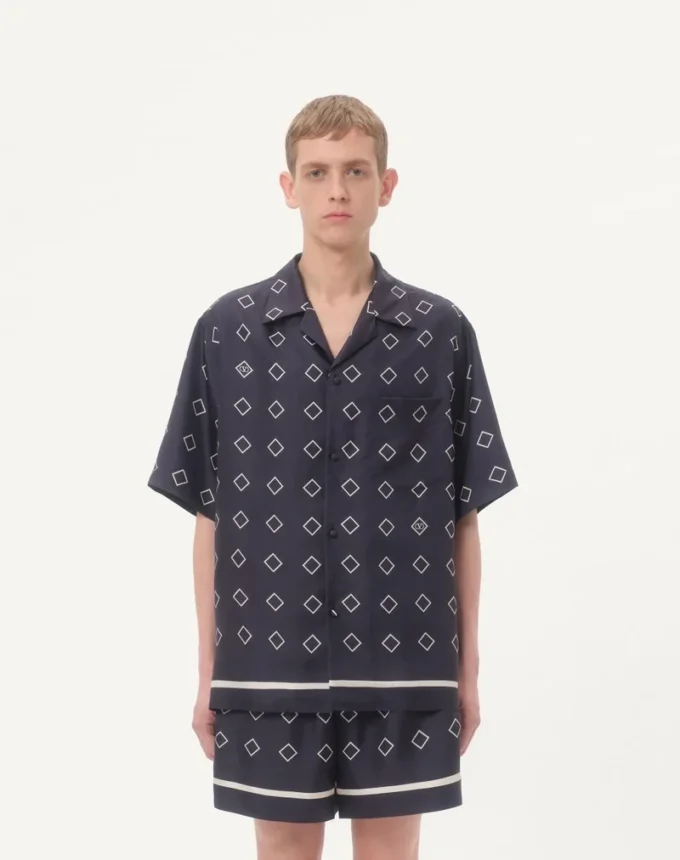 Chemise de bowling en twill de soie avec imprimé Opticool Chemise de bowling en twill de soie avec imprimé Opticool