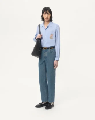 Chemise en coton Oxford avec broderies florales