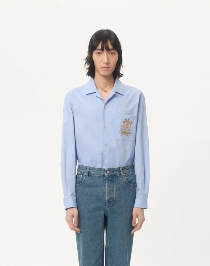 Chemise en coton Oxford avec broderies florales Chemise en coton Oxford avec broderies florales