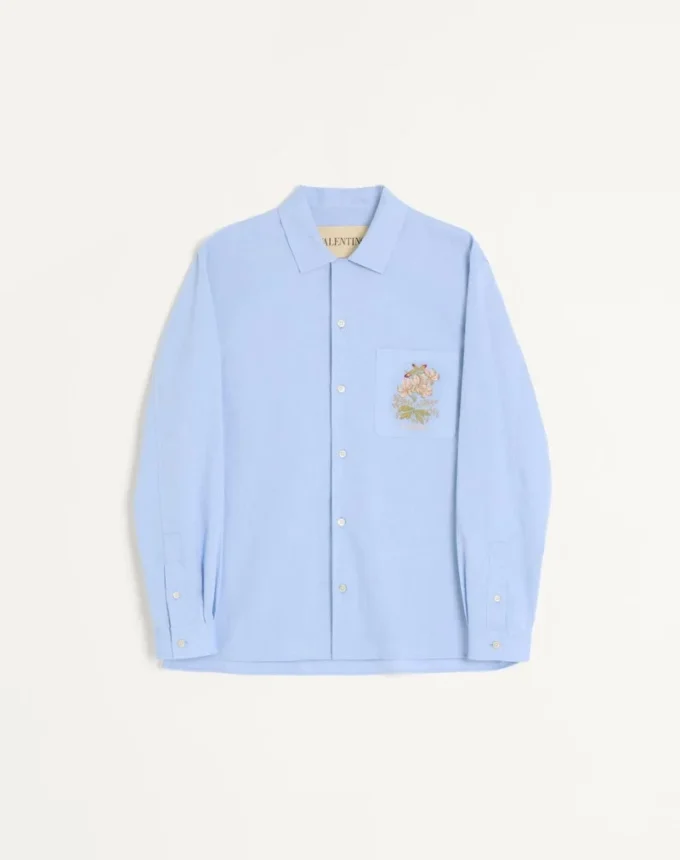 Chemise en coton Oxford avec broderies florales Chemise en coton Oxford avec broderies florales