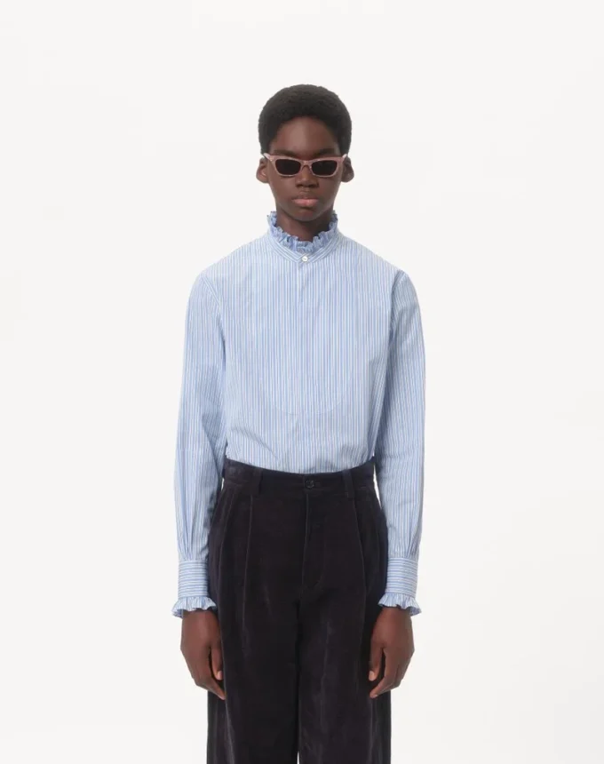 Chemise en coton rayée à volants Chemise en coton rayée à volants