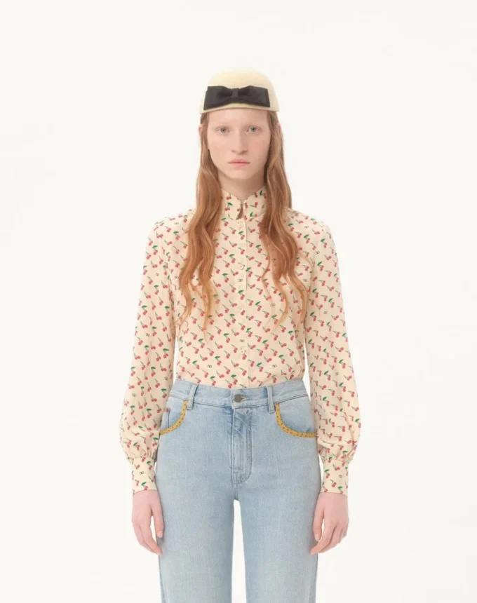 Chemise en crêpe de Chine avec imprimé Cherryfic Chemise en crêpe de Chine avec imprimé Cherryfic