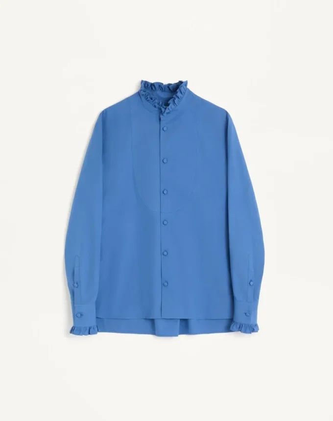 Chemise en popeline de coton avec plastron et volants Chemise en popeline de coton avec plastron et volants