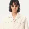Chemise en toile de coton avec broderies florales Chemise en toile de coton avec broderies florales