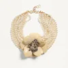Collier Fleur Lumineuse en métal, émail, perles et tissu Collier Fleur Lumineuse en métal, émail, perles et tissu