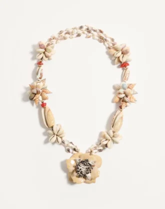 Collier Jardin Aquatique en métal, émail, tissu, coquillages, corail et perles naturelles