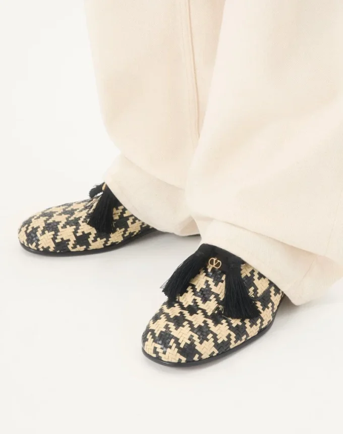 Derbies Mj Blues à motif pied-de-poule en cuir tressé