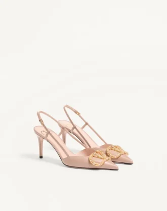 Escarpins à bride arrière en cuir de veau avec logo bijou 80 mm