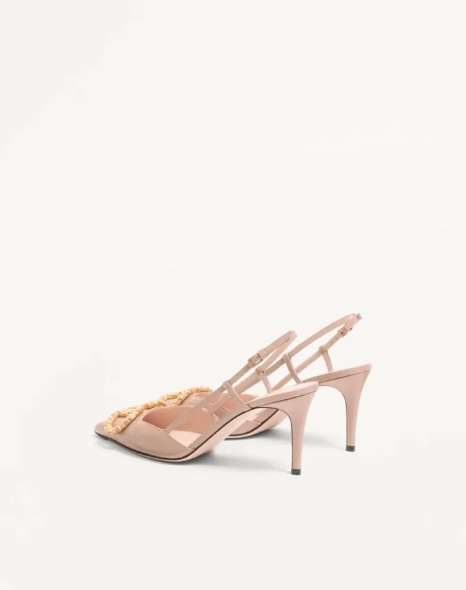 Escarpins à bride arrière en cuir de veau avec logo bijou 80 mm Escarpins à bride arrière en cuir de veau avec logo bijou 80 mm