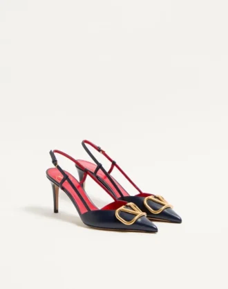 Escarpins à bride arrière en cuir de veau avec signature Vlogo, talon de 80 mm / 3,15 pouces.