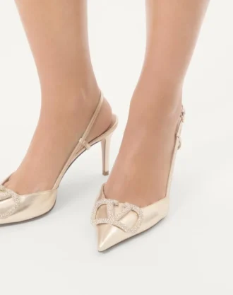 Escarpins à bride arrière en cuir nappa laminé Vlogo Glow 80 mm / 3,15 pouces