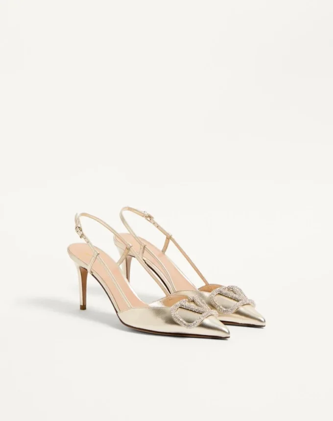 Escarpins à bride arrière en cuir nappa laminé Vlogo Glow 80 mm / 3,15 pouces