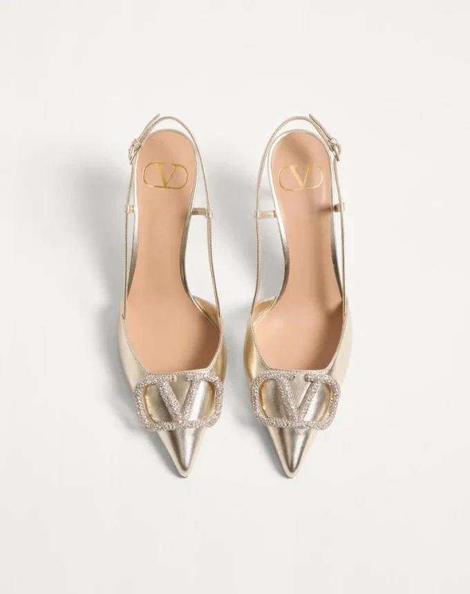 Escarpins à bride arrière en cuir nappa laminé Vlogo Glow 80 mm / 3,15 pouces
