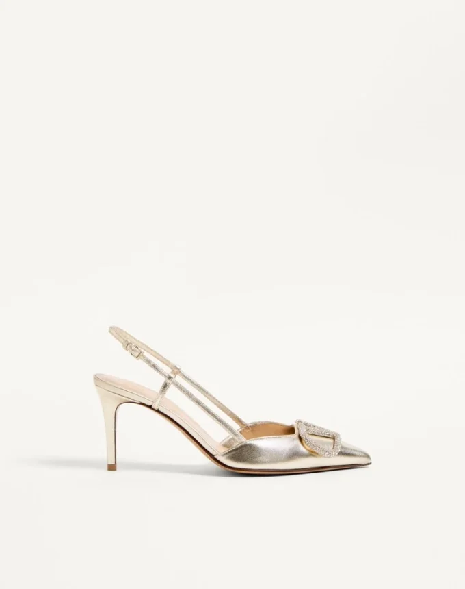 Escarpins à bride arrière en cuir nappa laminé Vlogo Glow 80 mm / 3,15 pouces