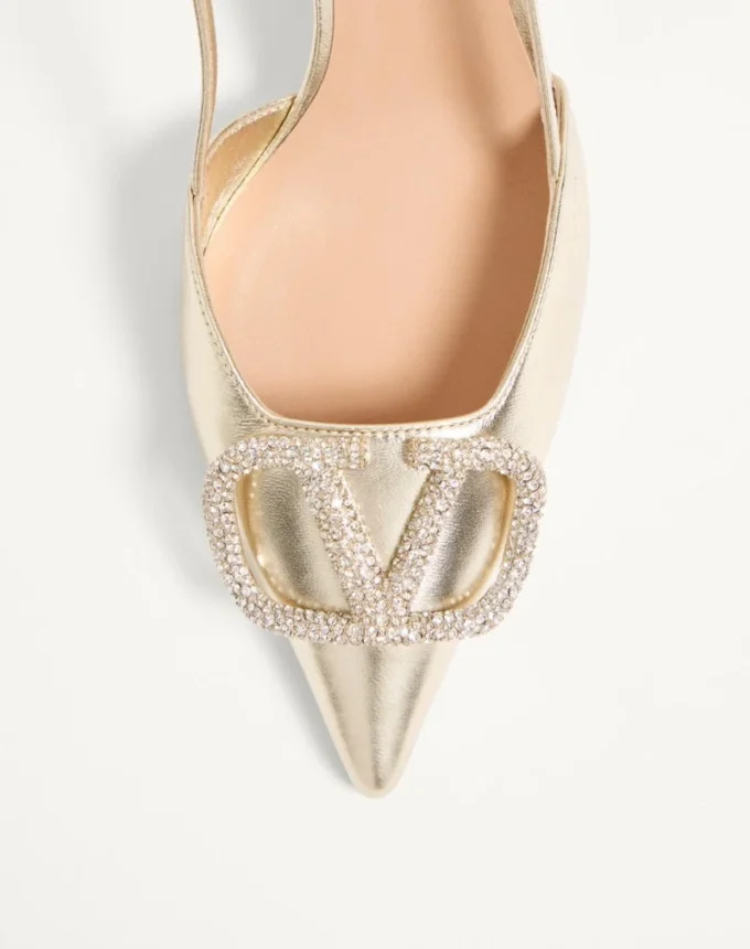 Escarpins à bride arrière en cuir nappa laminé Vlogo Glow 80 mm / 3,15 pouces